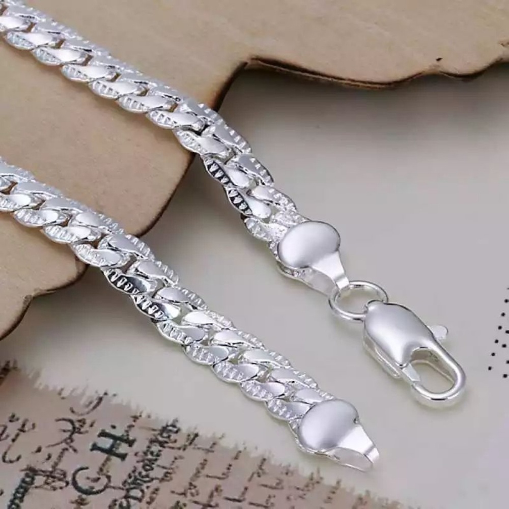 Silver Bracelet Flat Herringbone Chain bracelet unisex nwt - Picture 4 of 6